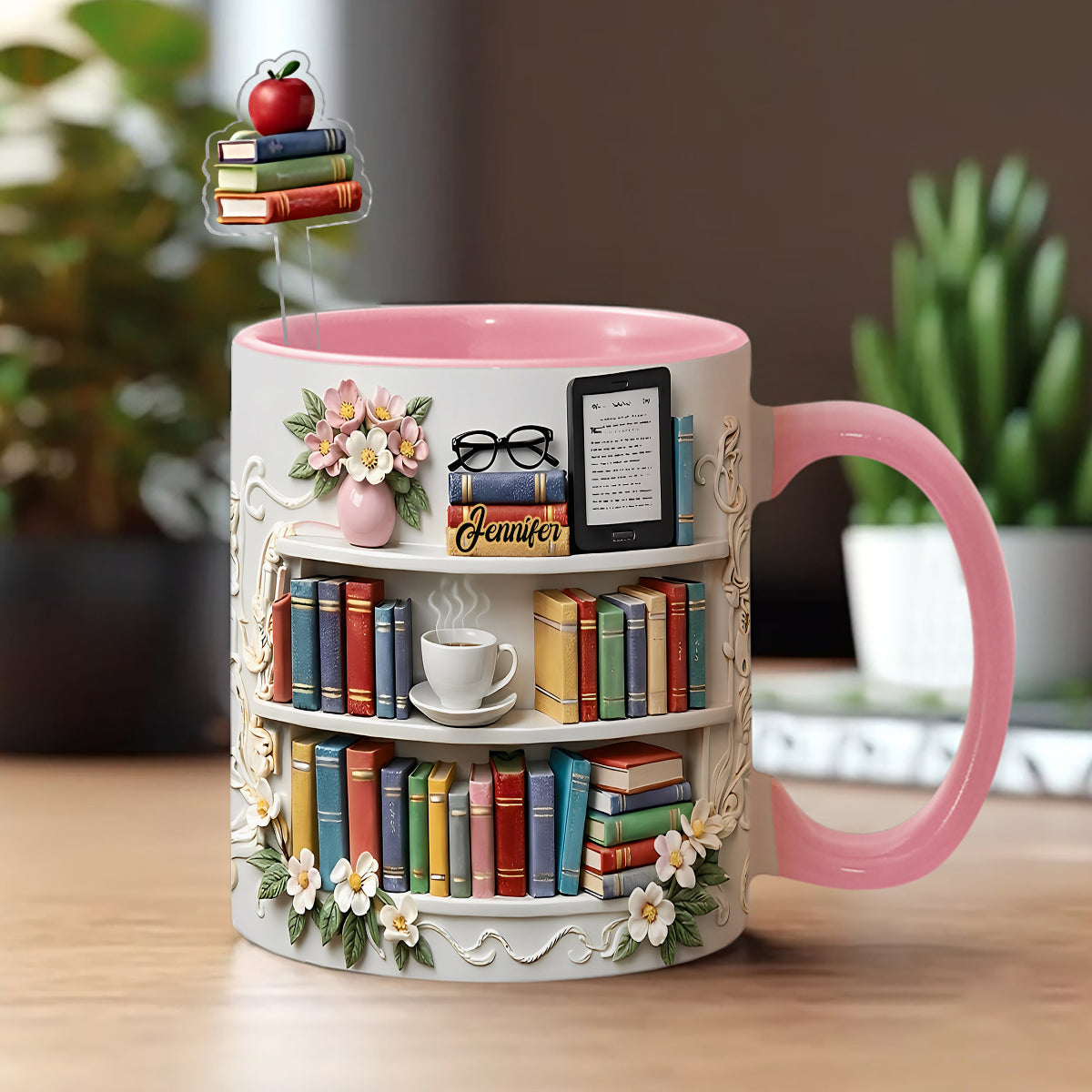 Book Lover Gift - Personalized Book Set Accent Mug with Acrylic Stirrers