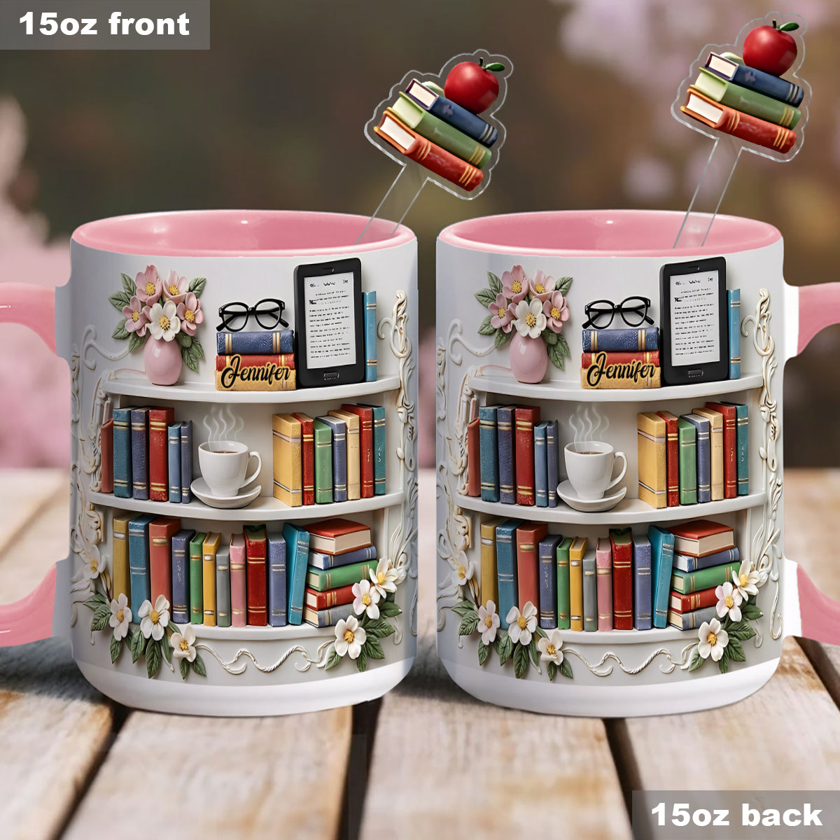 Book Lover Gift - Personalized Book Set Accent Mug with Acrylic Stirrers