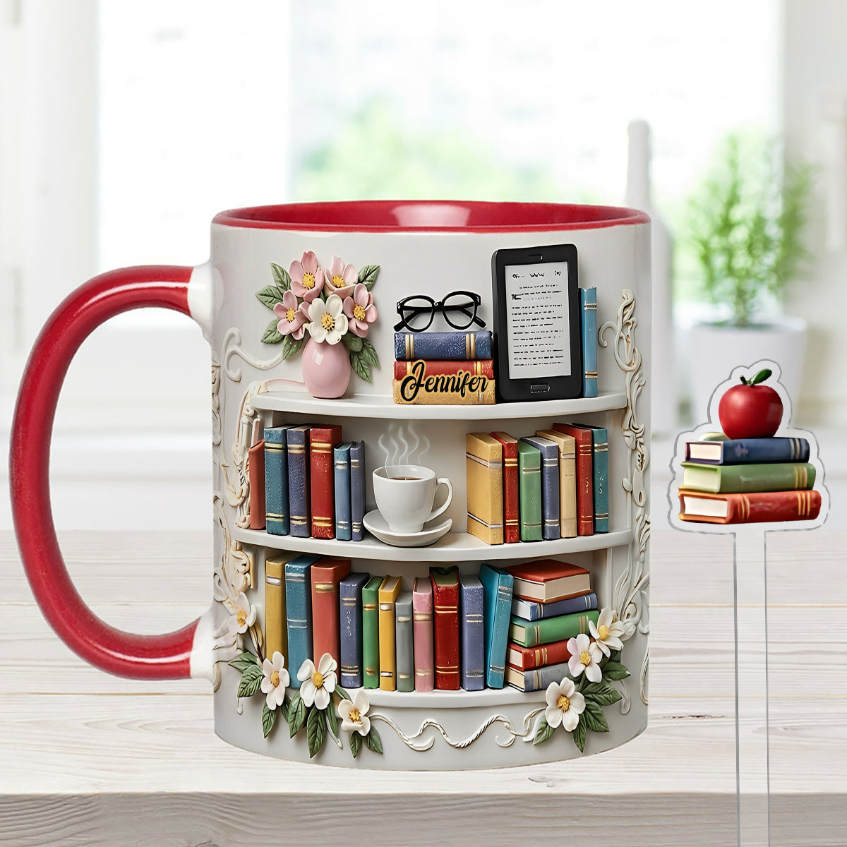 Book Lover Gift - Personalized Book Set Accent Mug with Acrylic Stirrers