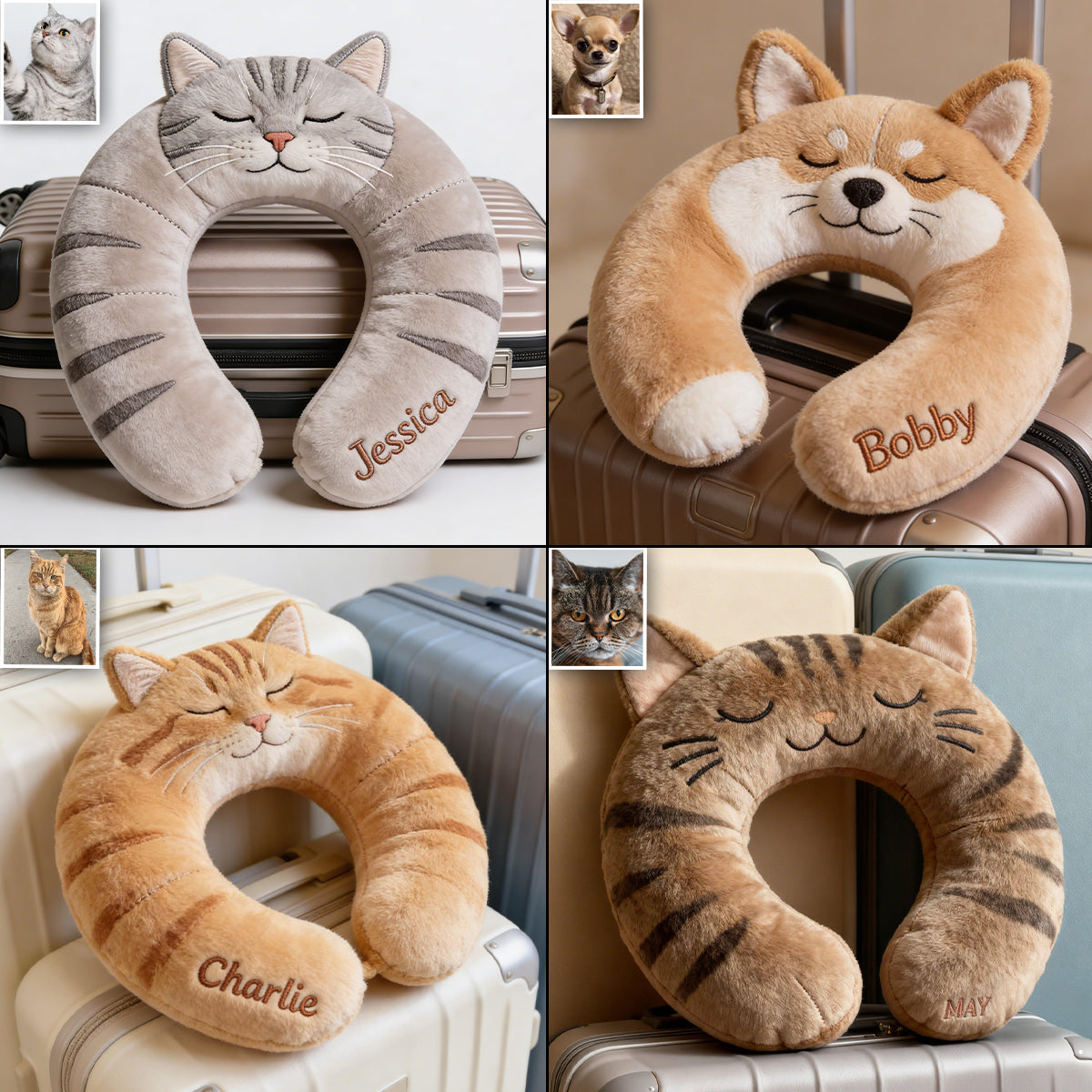 Cute Animal Travel Pillow - Personalized Cat Premium Faux Fur Pillow