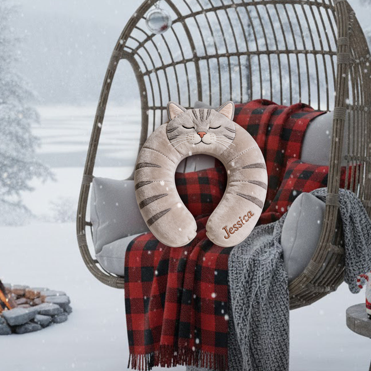 Cute Animal Travel Pillow - Personalized Cat Premium Faux Fur Pillow