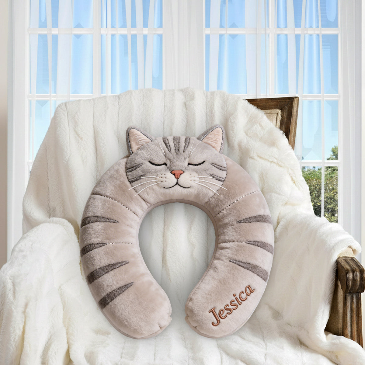Cute Animal Travel Pillow - Personalized Cat Premium Faux Fur Pillow
