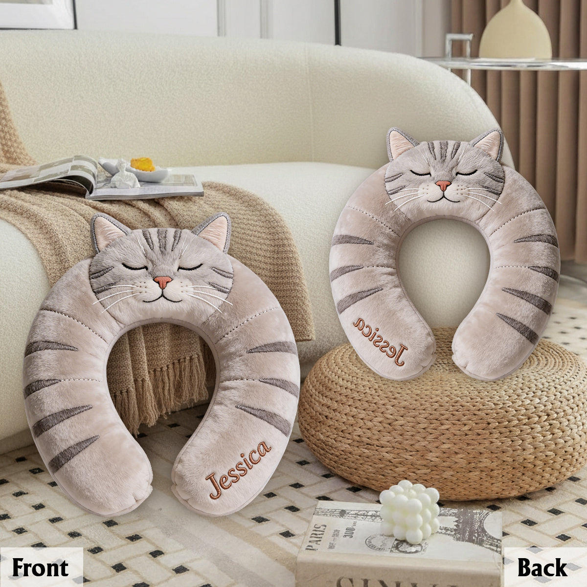 Cute Animal Travel Pillow - Personalized Cat Premium Faux Fur Pillow