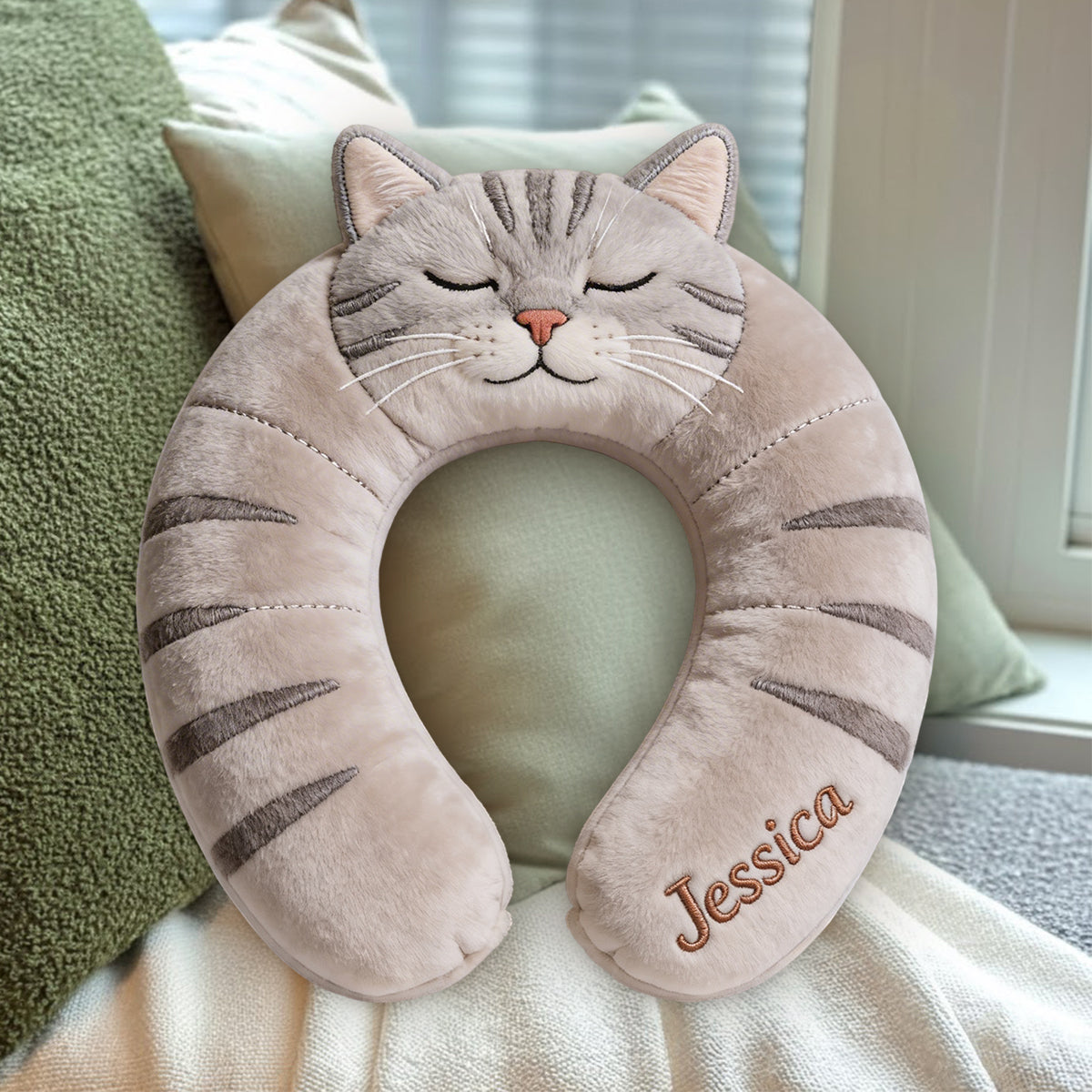 Cute Animal Travel Pillow - Personalized Cat Premium Faux Fur Pillow