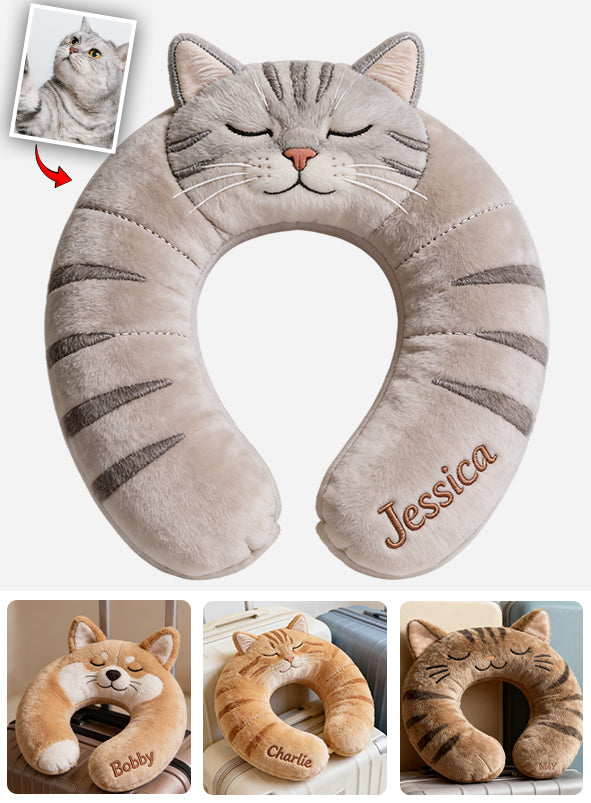 Cute Animal Travel Pillow - Personalized Cat Premium Faux Fur Pillow