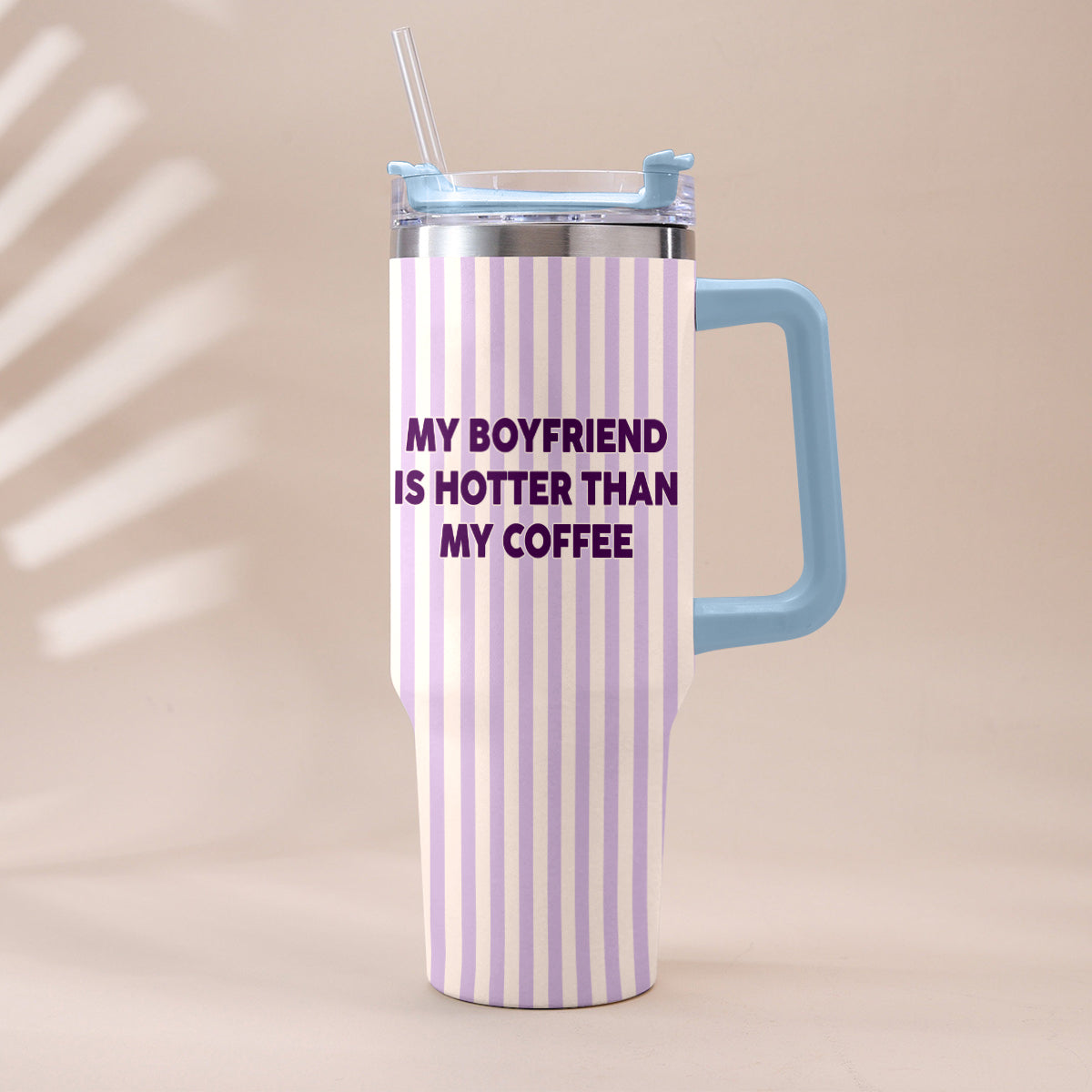 My Husband Boyfriend Is Hotter Than My Coffee Funny Doll - Personalized Couple Tumbler With Handle & Posable Doll