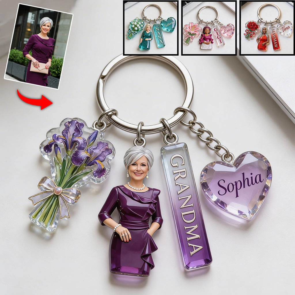 Custom Any Photo Gift For Grandma - Personalized Grandma Keychain With Charms