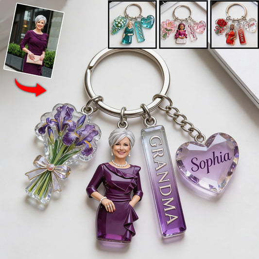 Custom Any Photo Gift For Grandma - Personalized Grandma Keychain With Charms