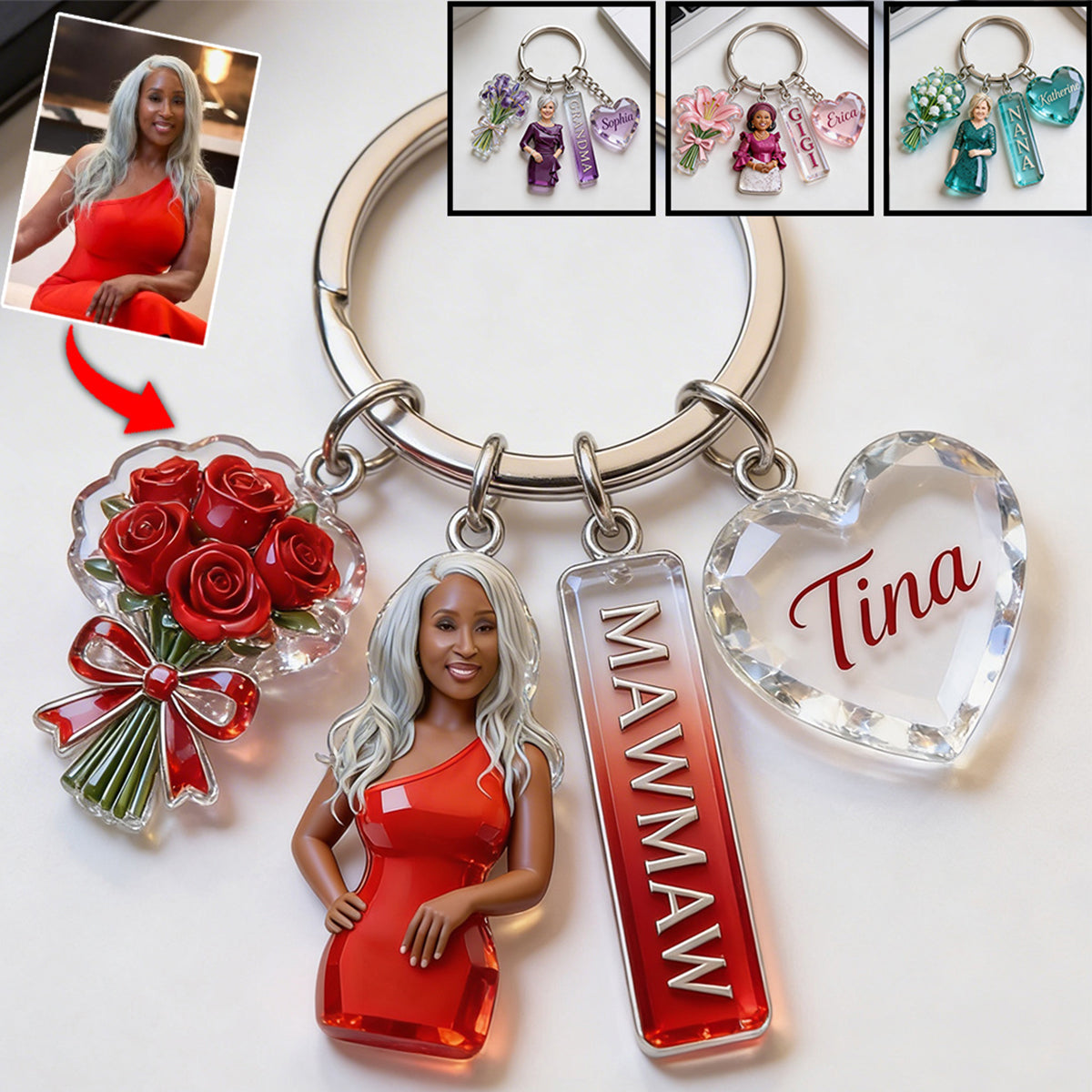 Custom Any Photo Gift For Grandma - Personalized Grandma Keychain With Charms