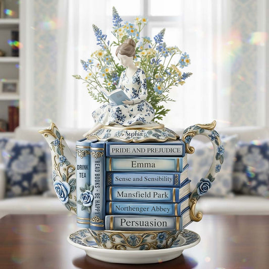 Book & Tea Loving Girl - Personalized Book Custom Shape Acrylic Flower Vase