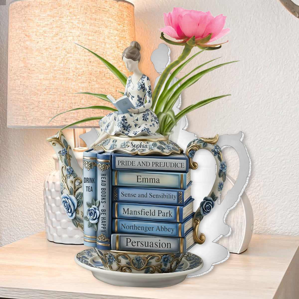 Book & Tea Loving Girl - Personalized Book Custom Shape Acrylic Flower Vase