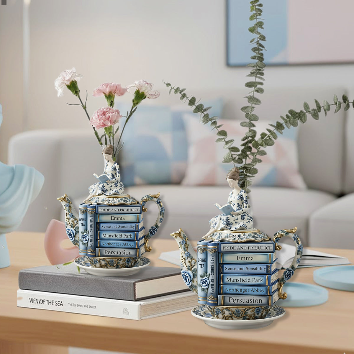 Book & Tea Loving Girl - Personalized Book Custom Shape Acrylic Flower Vase