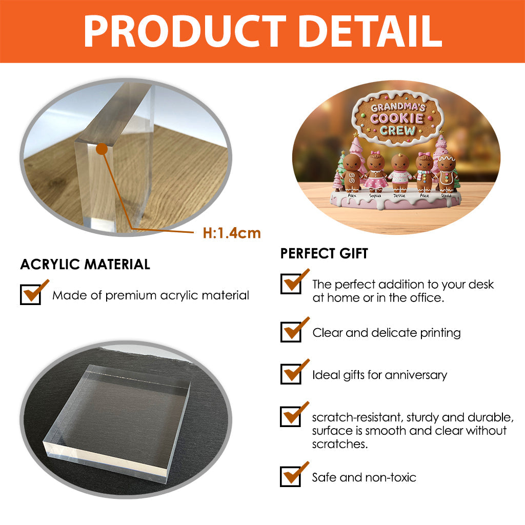 Grandma Mom Cookie Crew - Personalized Grandma Custom Shaped Acrylic Plaque