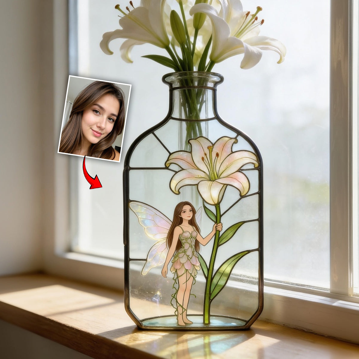 Custom Garden Fairy With Favorite Flower - Personalized Gardening Custom Shape Acrylic Flower Vase