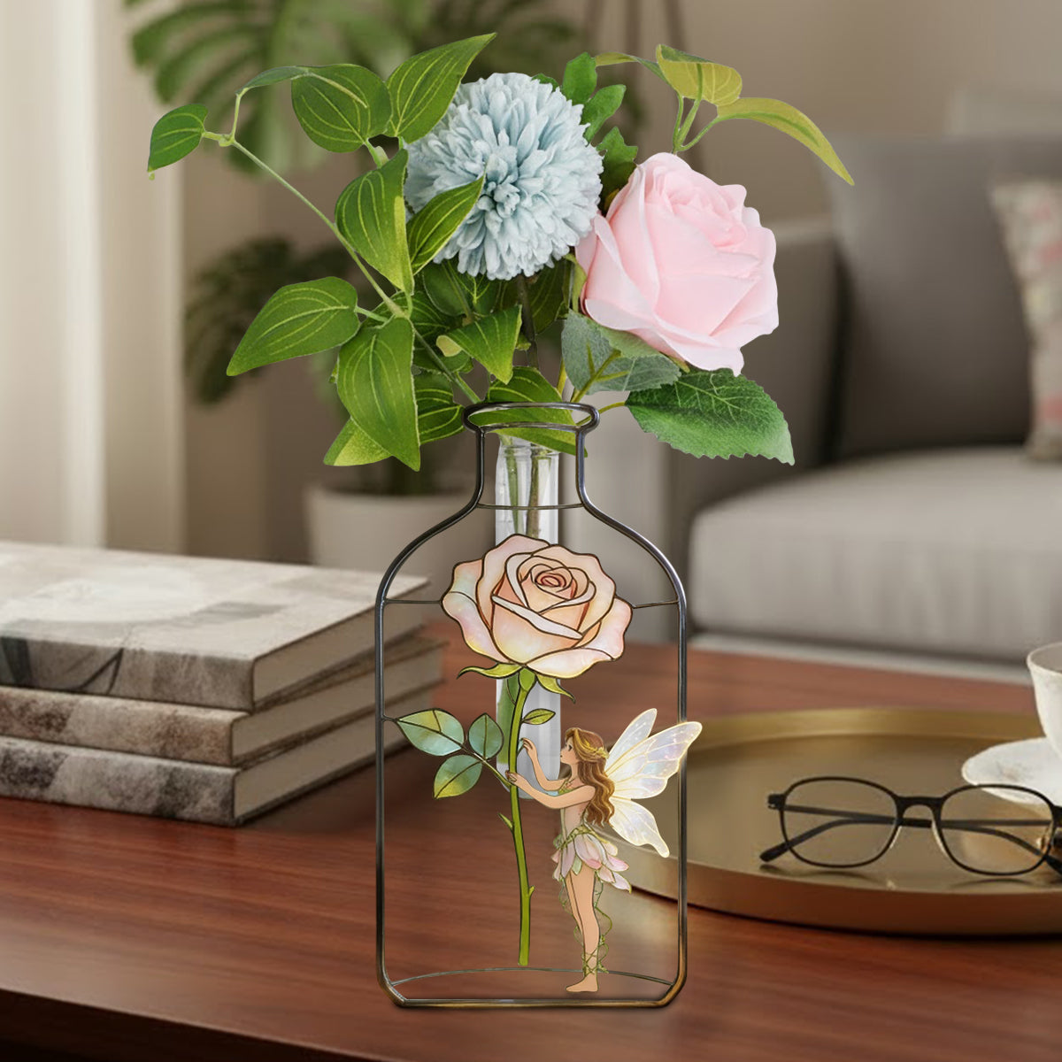 Custom Garden Fairy With Favorite Flower - Personalized Gardening Custom Shape Acrylic Flower Vase