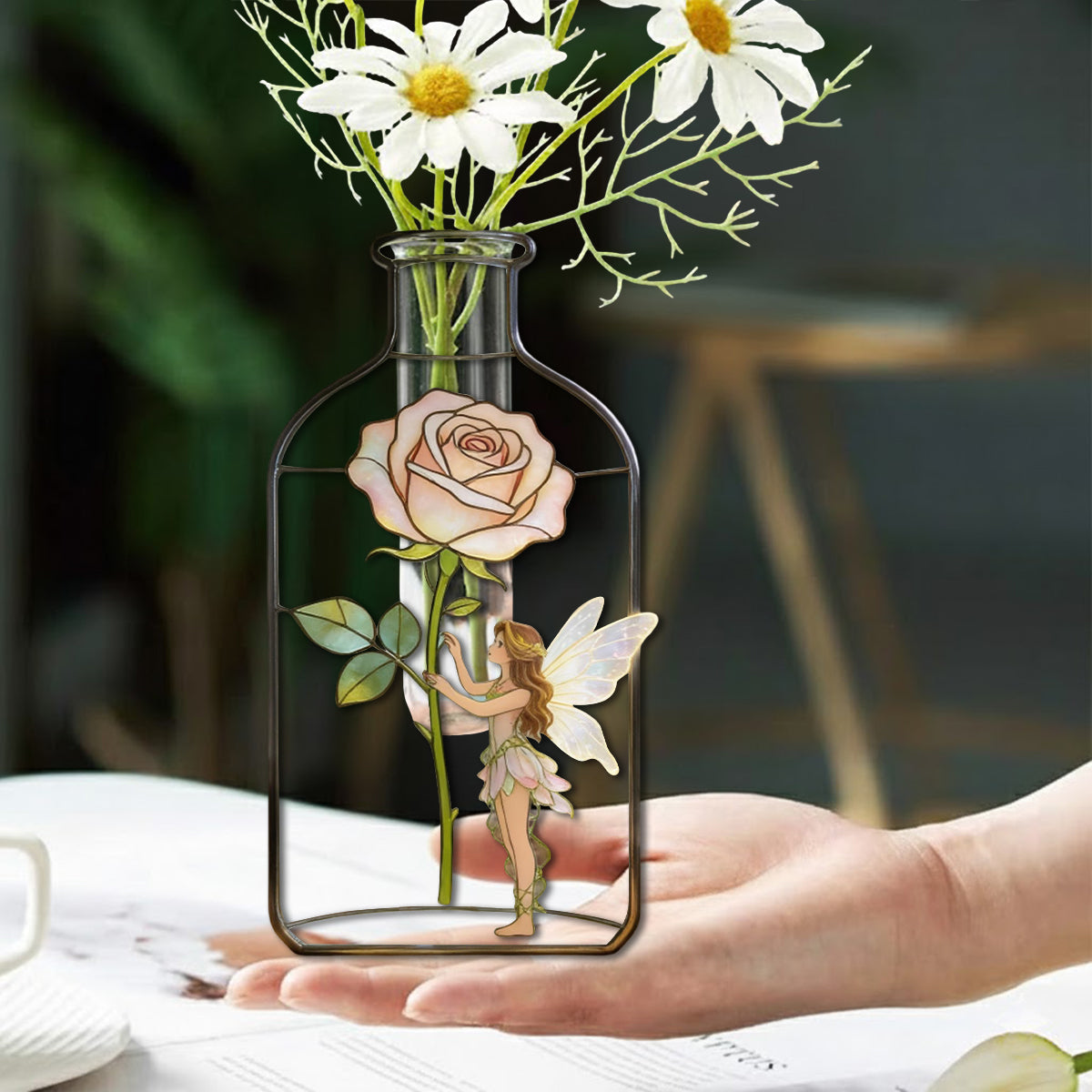 Custom Garden Fairy With Favorite Flower - Personalized Gardening Custom Shape Acrylic Flower Vase