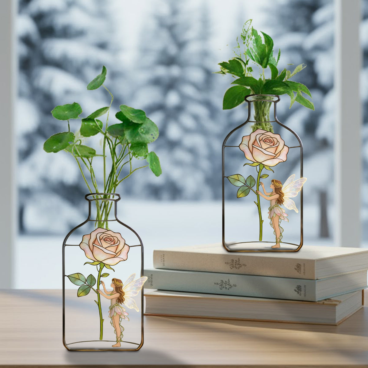 Custom Garden Fairy With Favorite Flower - Personalized Gardening Custom Shape Acrylic Flower Vase