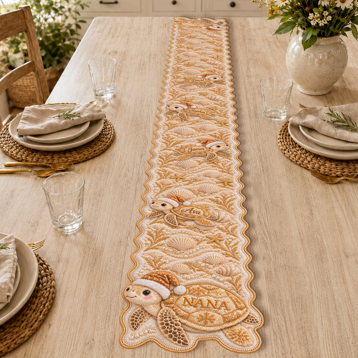 Grandma Turtle - Personalized Turtle Custom Shape Table Runner