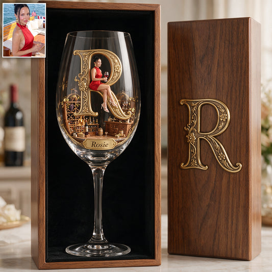 Alphabet Initial For Wine Lovers - Personalized Wine Glasses Set With Wooden Box