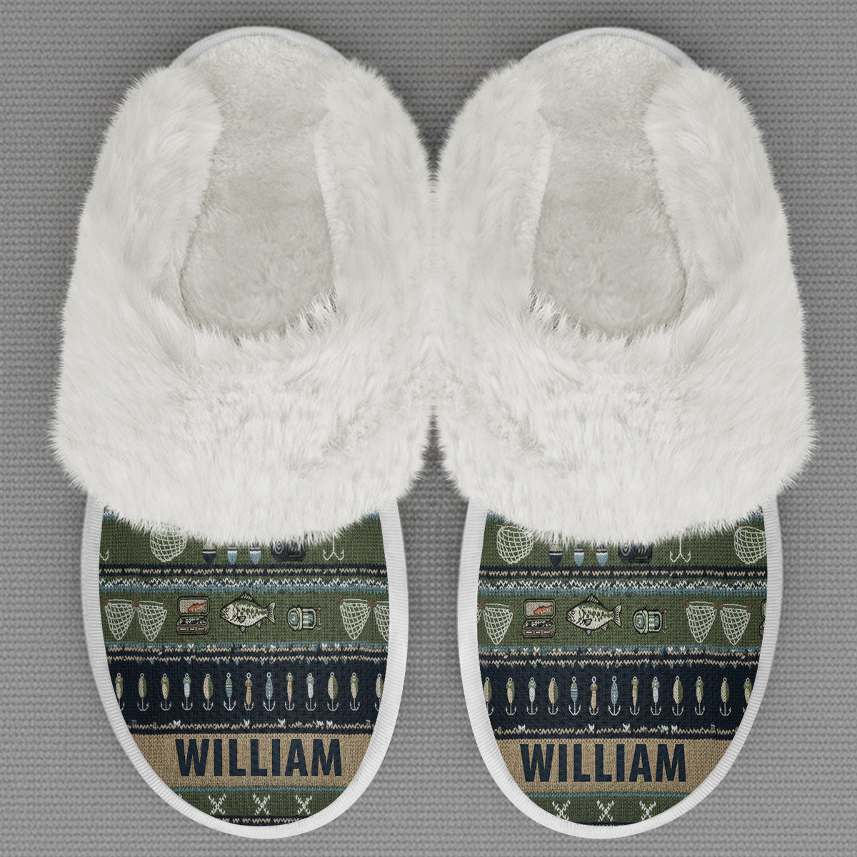 Hooked on Fishing - Personalized Fishing Slippers With Fur Lining