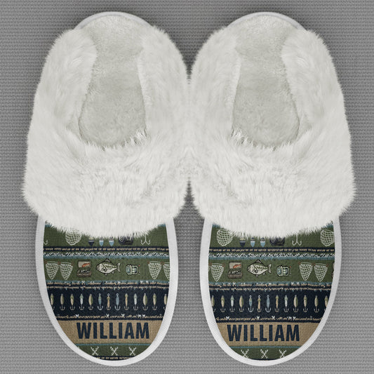 Hooked on Fishing - Personalized Fishing Slippers With Fur Lining