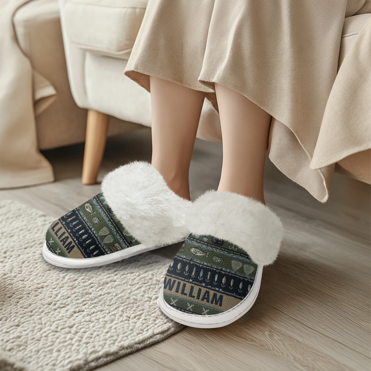 Hooked on Fishing - Personalized Fishing Slippers With Fur Lining