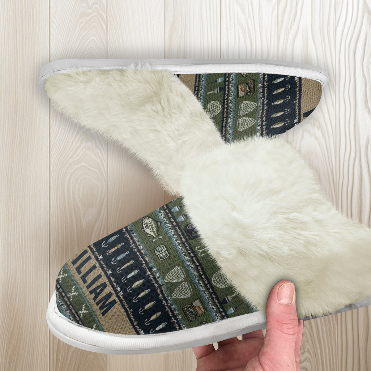 Hooked on Fishing - Personalized Fishing Slippers With Fur Lining