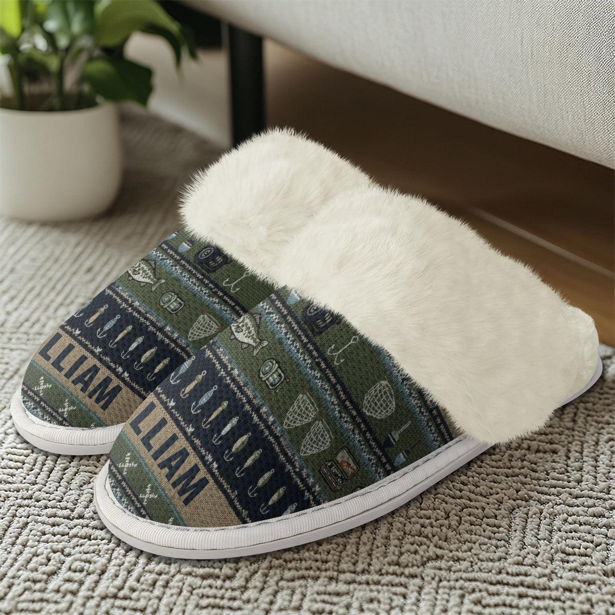 Hooked on Fishing - Personalized Fishing Slippers With Fur Lining