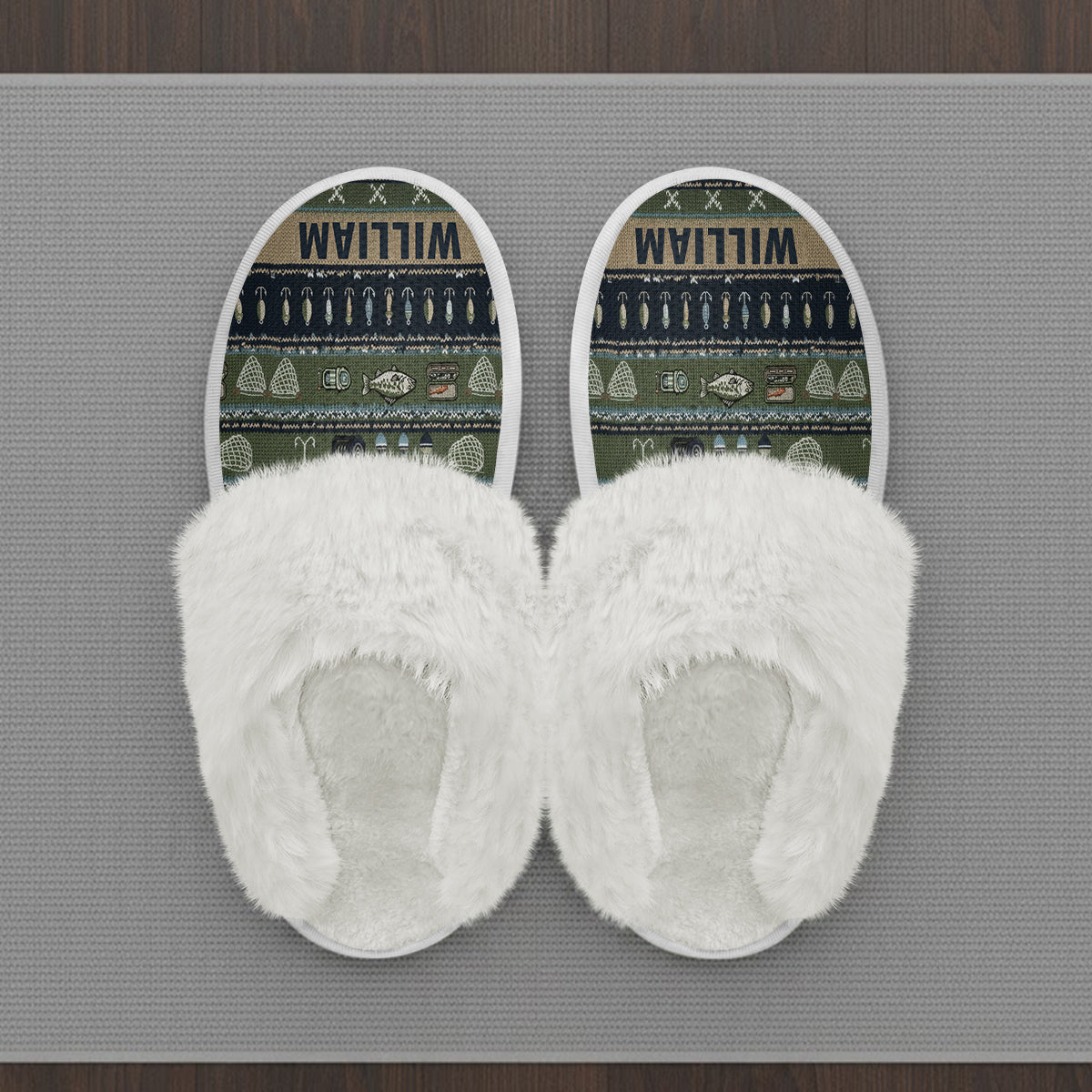 Hooked on Fishing - Personalized Fishing Slippers With Fur Lining
