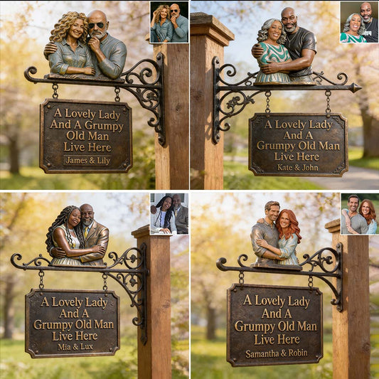 A Lovely Lady & A Grumpy Old Man Live Here - Personalized Couple Wooden Wall Mount Sign