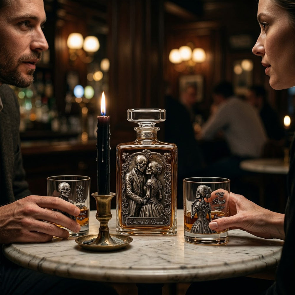 Till Death Do Us Part - Personalized Skull Whiskey Decanter Set