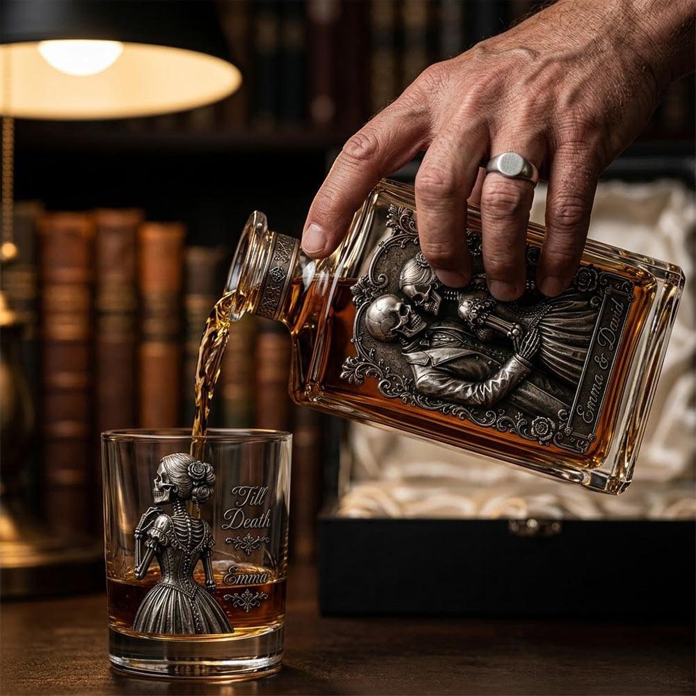 Till Death Do Us Part - Personalized Skull Whiskey Decanter Set