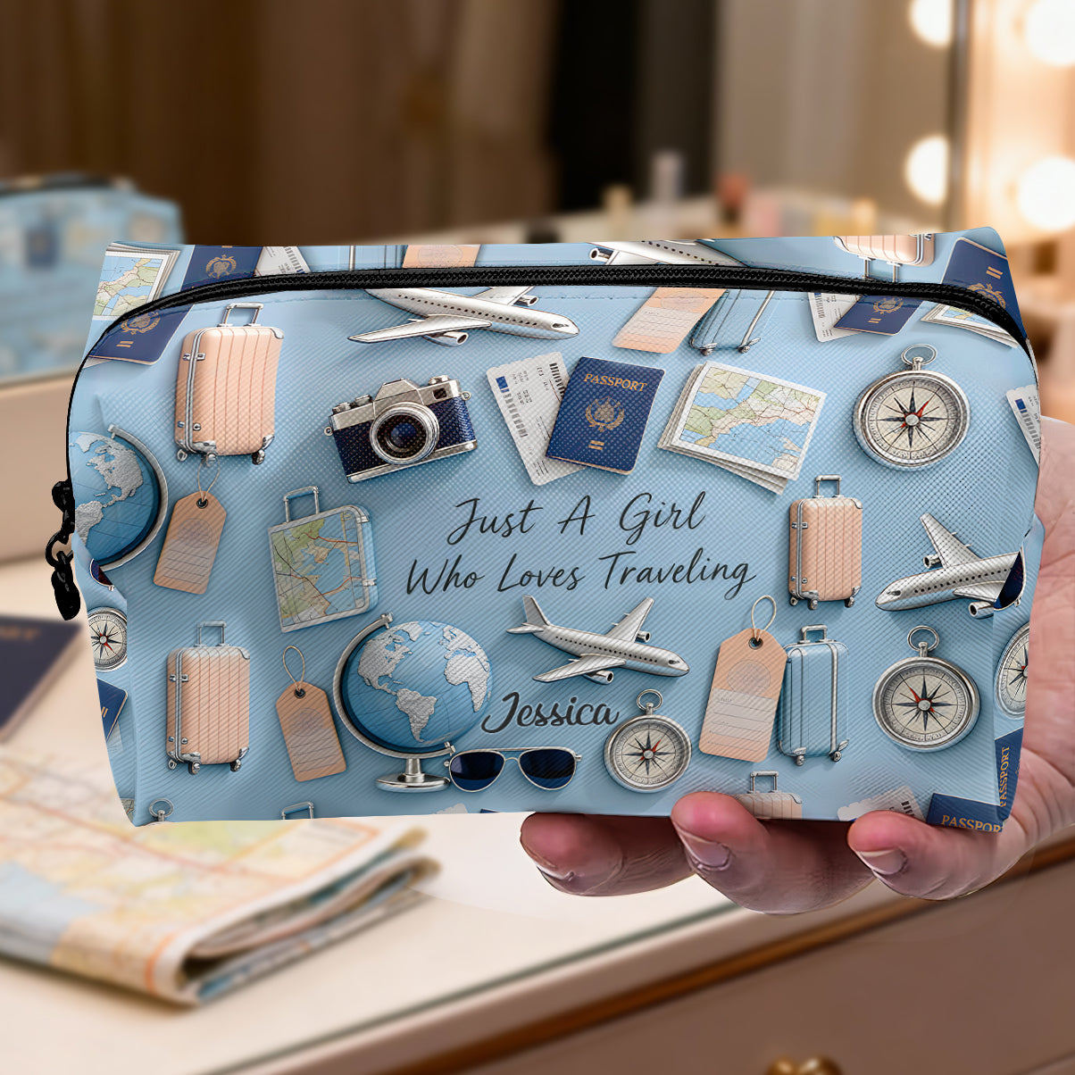 Just A Girl Who Loves Travelings - Personalized Travelling Makeup Bag