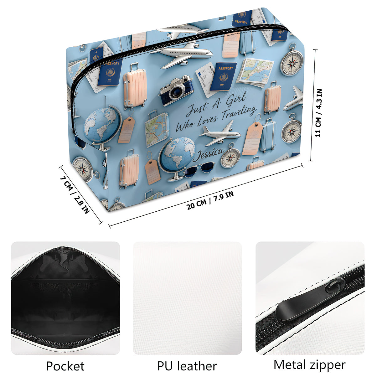 Just A Girl Who Loves Travelings - Personalized Travelling Makeup Bag