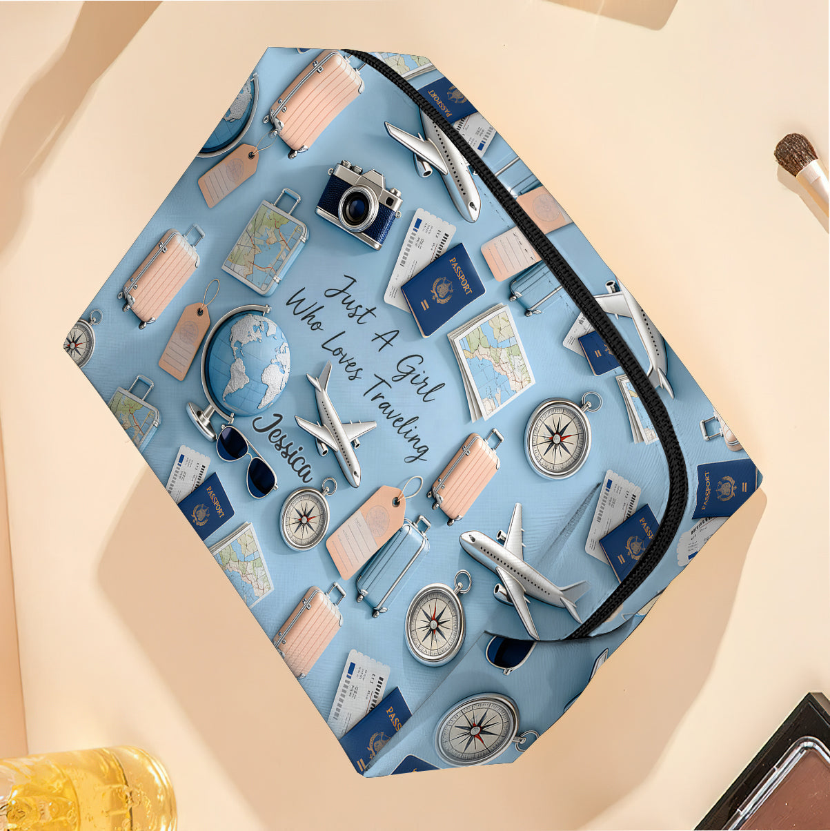 Just A Girl Who Loves Travelings - Personalized Travelling Makeup Bag