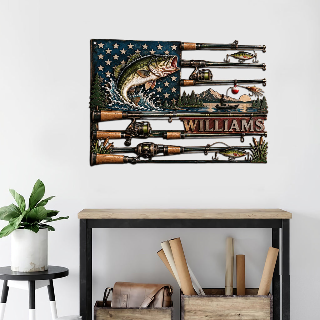 USA Fisher - Personalized Fishing Cut Metal Sign