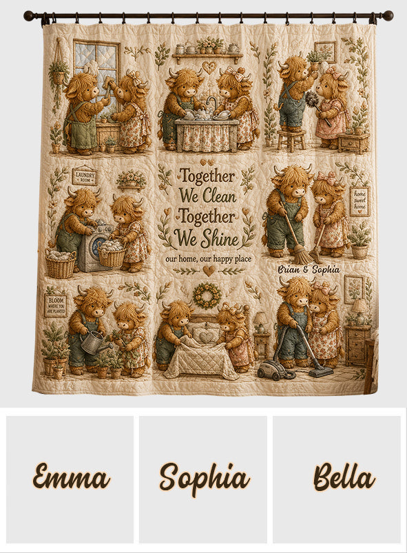 Together We Clean Our Home - Personalized Highland Cow Blackout Window Curtain/ Drapes Set