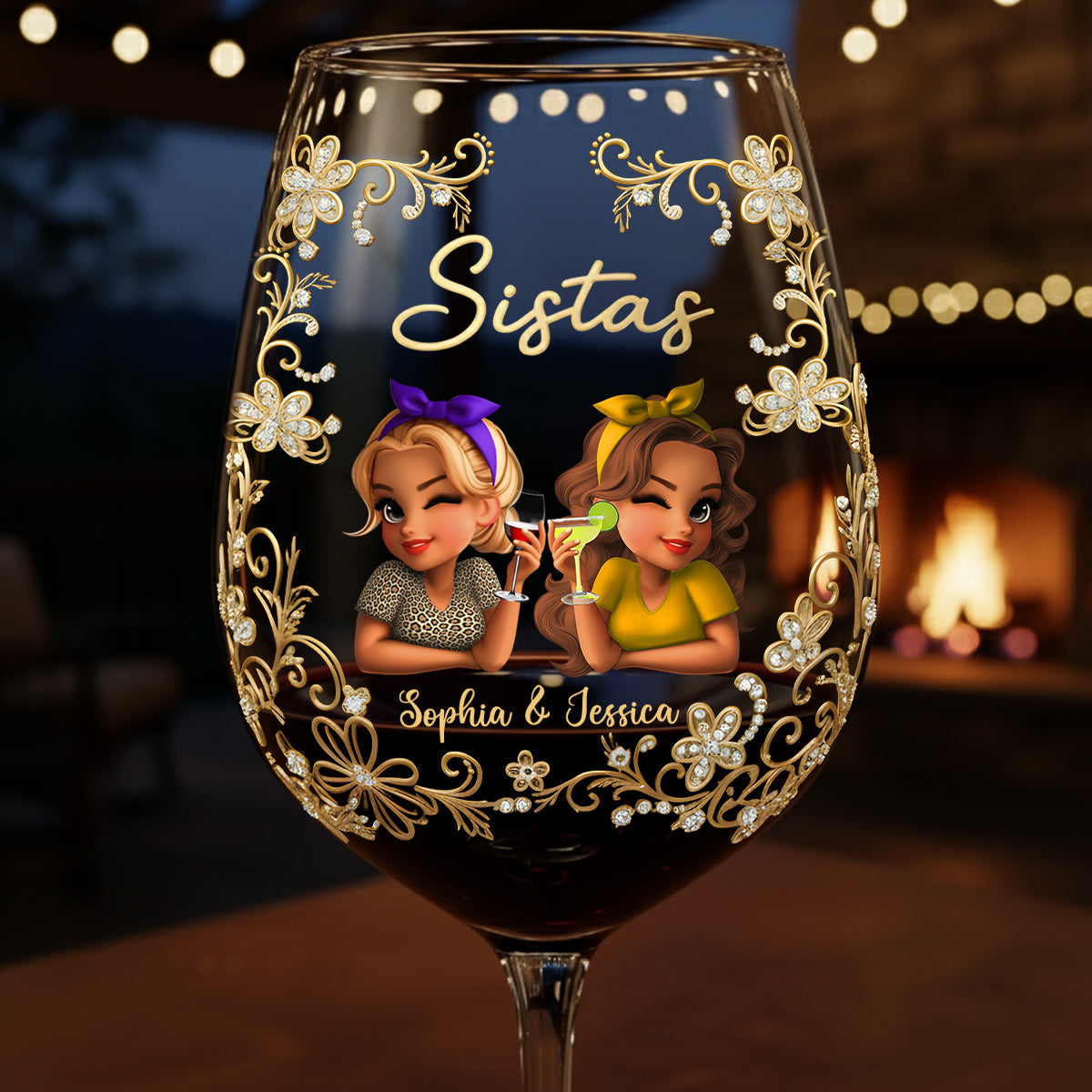 Sistas Forever - Personalized Sister Wine Glass With Long Stem