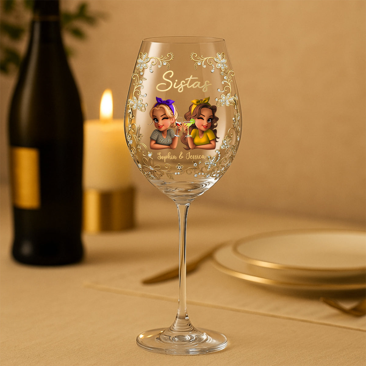 Sistas Forever - Personalized Sister Wine Glass With Long Stem