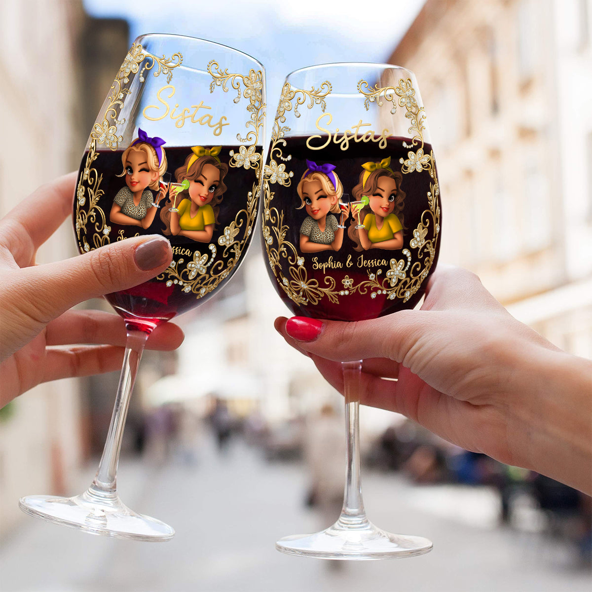 Sistas Forever - Personalized Sister Wine Glass With Long Stem