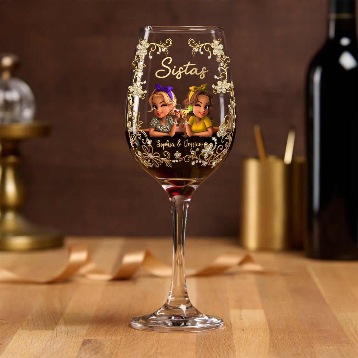 Sistas Forever - Personalized Sister Wine Glass With Long Stem