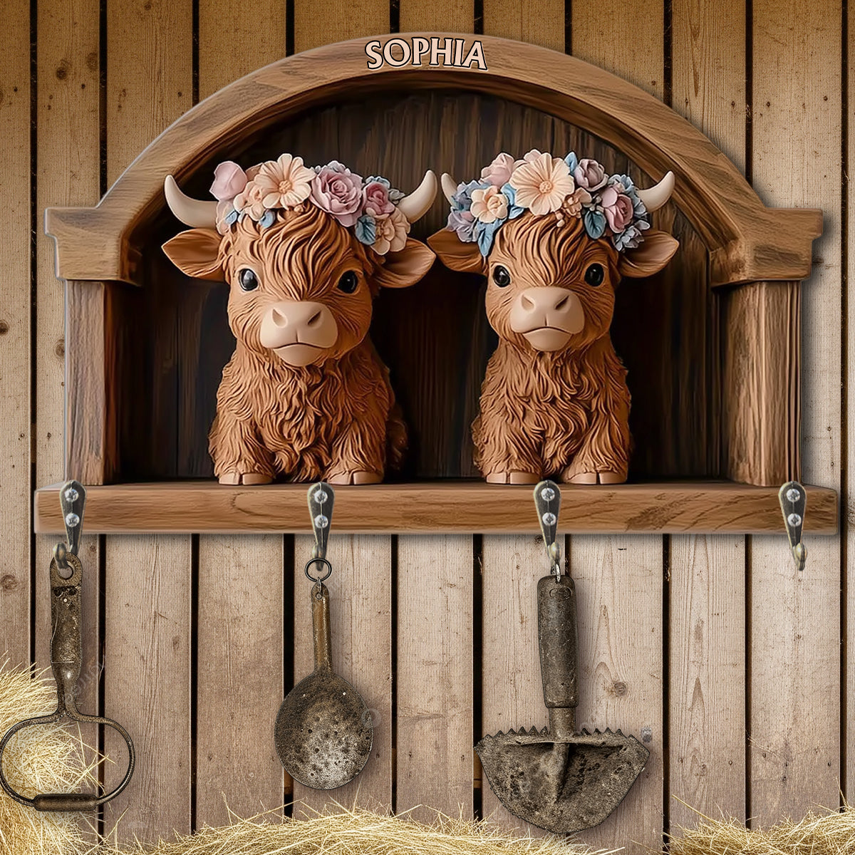 Cute Highland Cows - Personalized Highland Cow Custom Shaped Hanging Rack