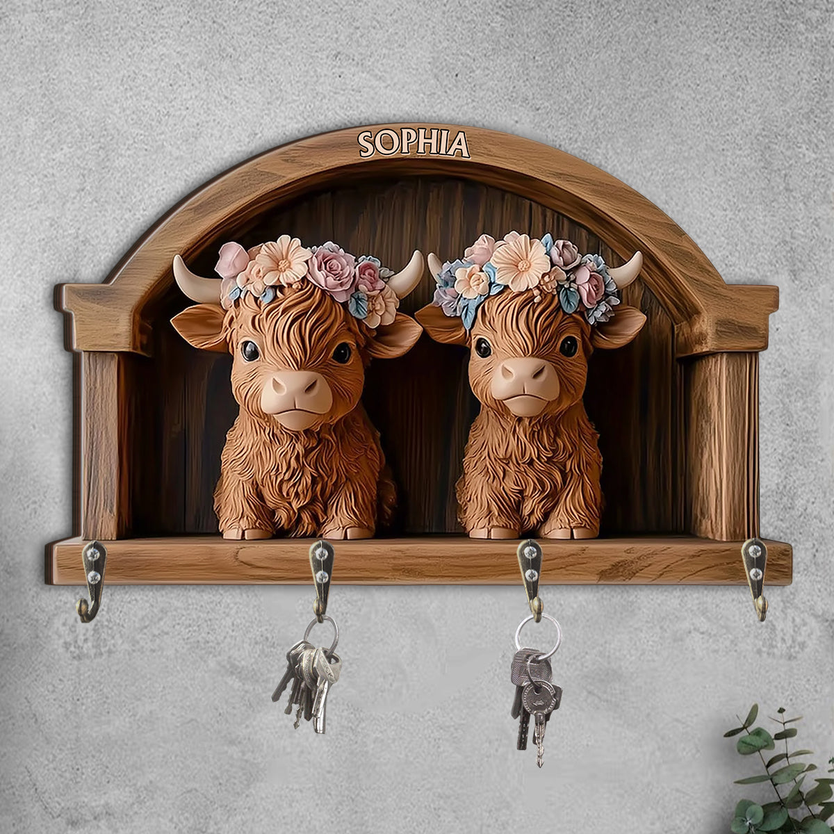 Cute Highland Cows - Personalized Highland Cow Custom Shaped Hanging Rack