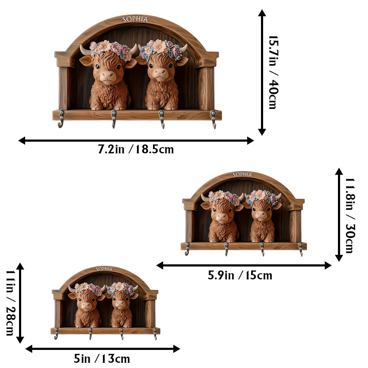 Cute Highland Cows - Personalized Highland Cow Custom Shaped Hanging Rack