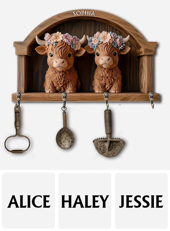 Cute Highland Cows - Personalized Highland Cow Custom Shaped Hanging Rack