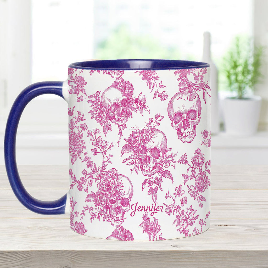 Pink Toile Skull - Personalized Skull Accent Mug