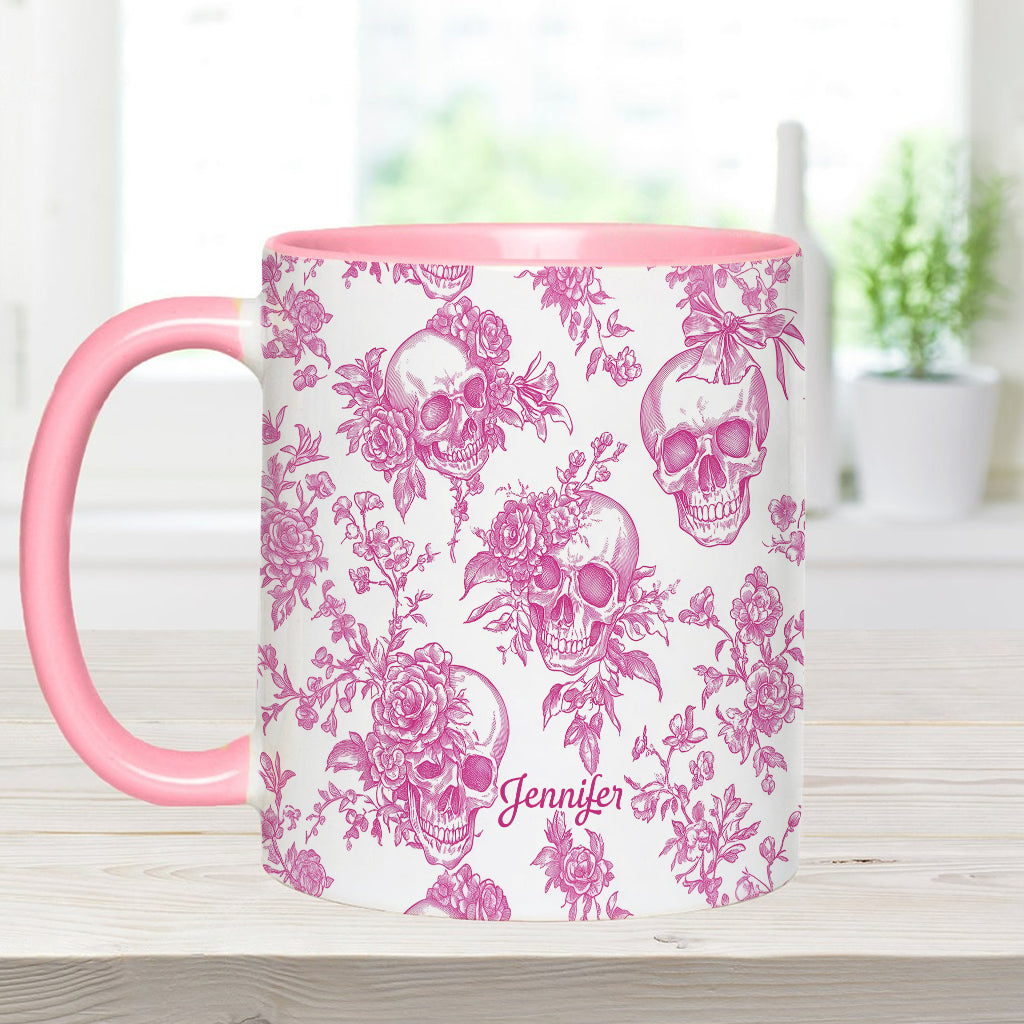 Pink Toile Skull - Personalized Skull Accent Mug