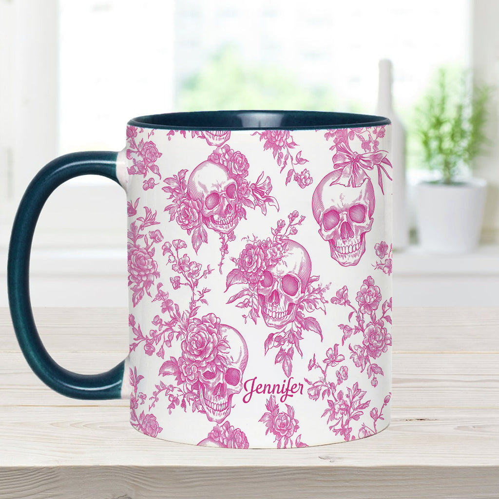 Pink Toile Skull - Personalized Skull Accent Mug