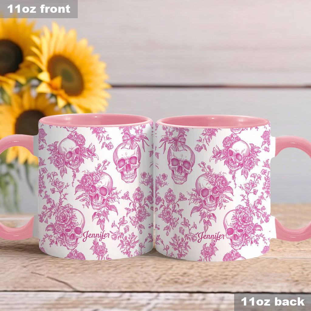 Pink Toile Skull - Personalized Skull Accent Mug
