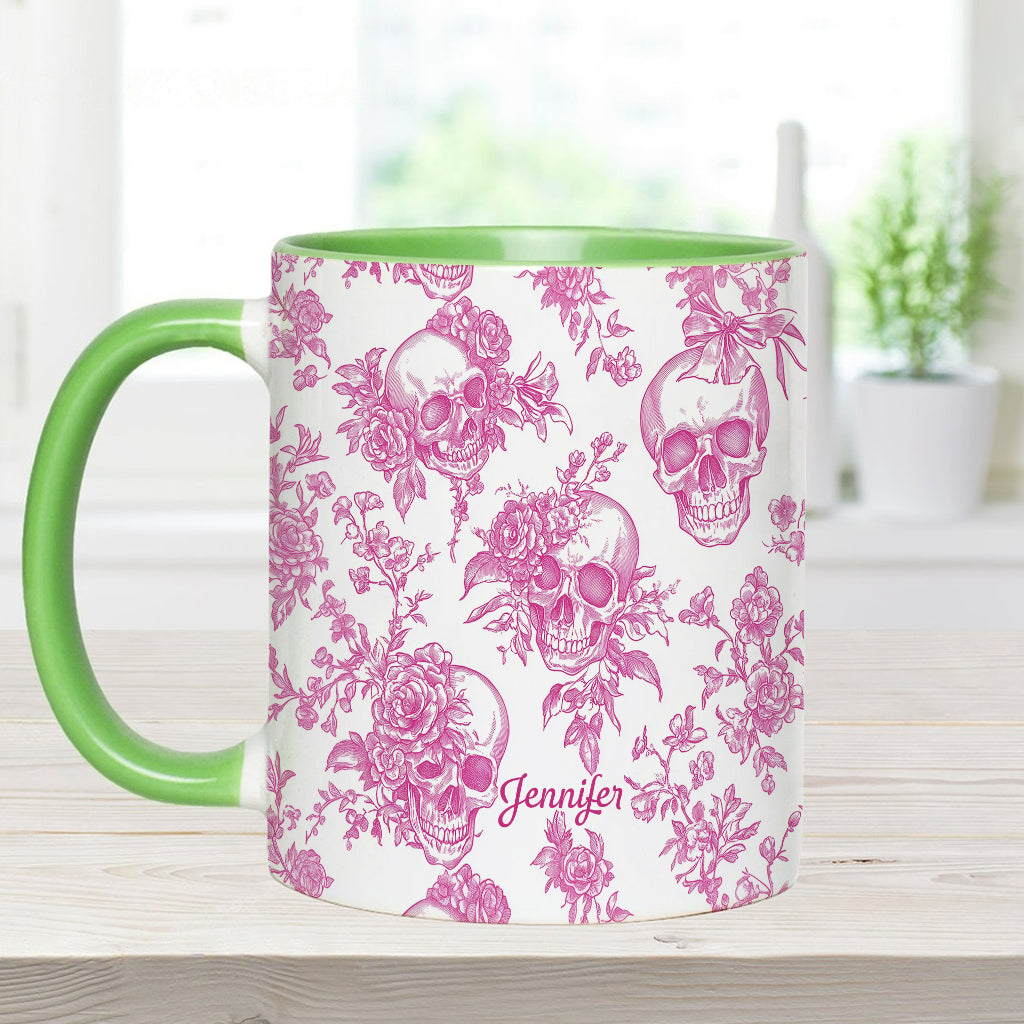 Pink Toile Skull - Personalized Skull Accent Mug